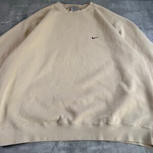 Vintage 90s Nike light beige/cream colored crewneck sweatshirt mini swoosh XXL